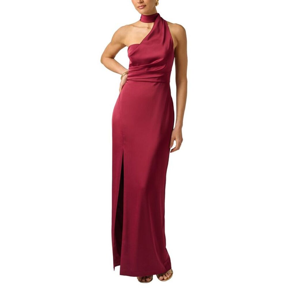 Adrianna Papell Womens Stretch Satin Long Dress, Red
